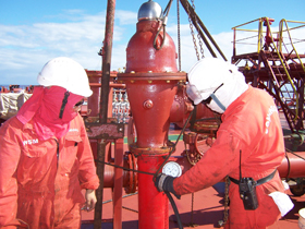 On board testing of a PV Valve in progress, on a Crude Oil Tanker.